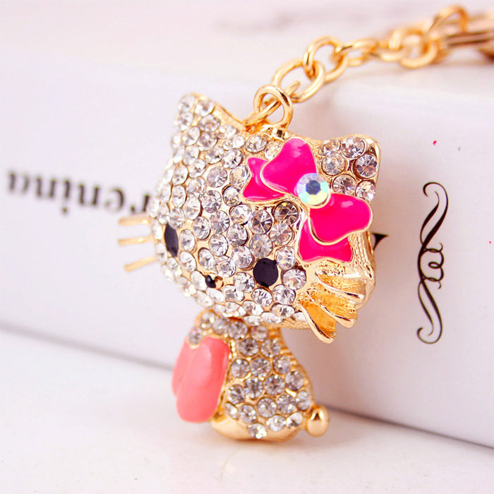 Cute Cat Keychain with Bow, Women's Car Key and Bag Charm