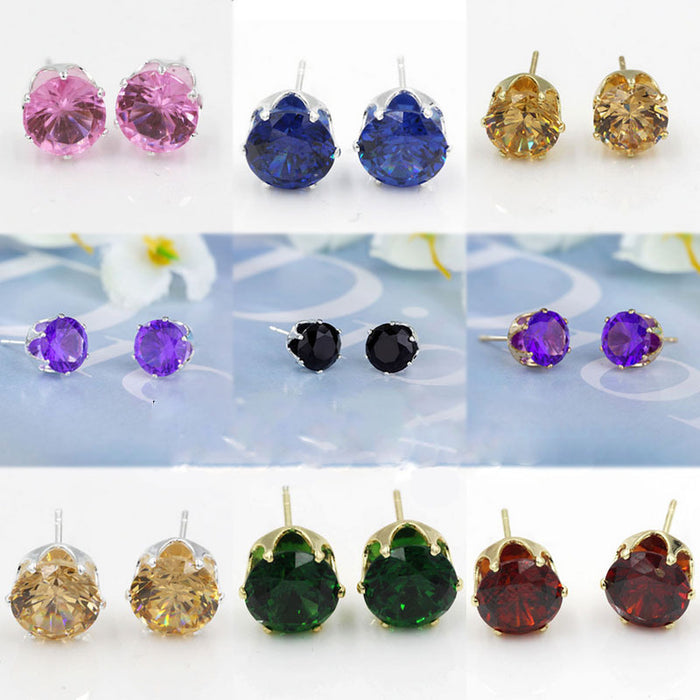 Eighteen Color Round Faceted Solitaire Stud Earrings