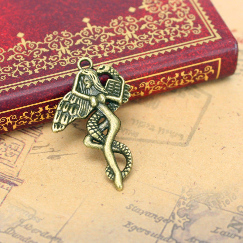 Vintage Snake Woman Alloy Charm Pendant 40x25mm