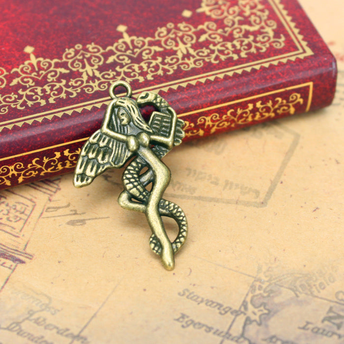Vintage Snake Woman Alloy Charm Pendant 40x25mm