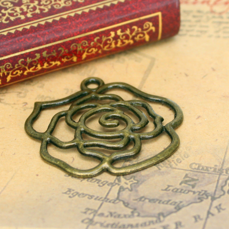 Hollow Rose Alloy Charm Pendant 39x37mm
