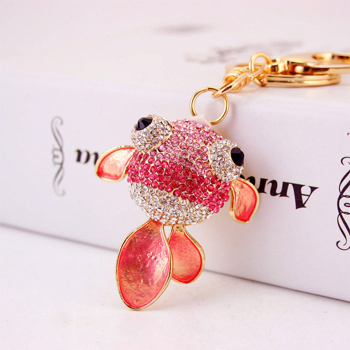 Rhinestone Goldfish Keychain, Zinc Alloy Fish Bag Charm for Women