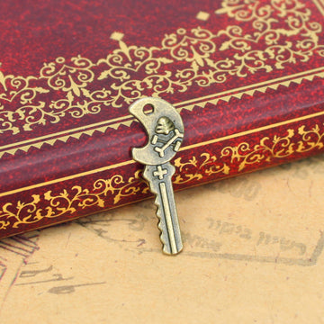 Vintage Crescent Skull Key Charm Metal Jewelry Component, 3 Finish Options