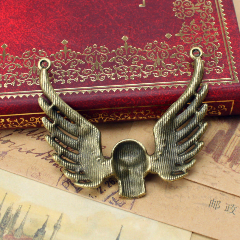 55mm Vintage Skull Feather Devil Wing Charm Pendant