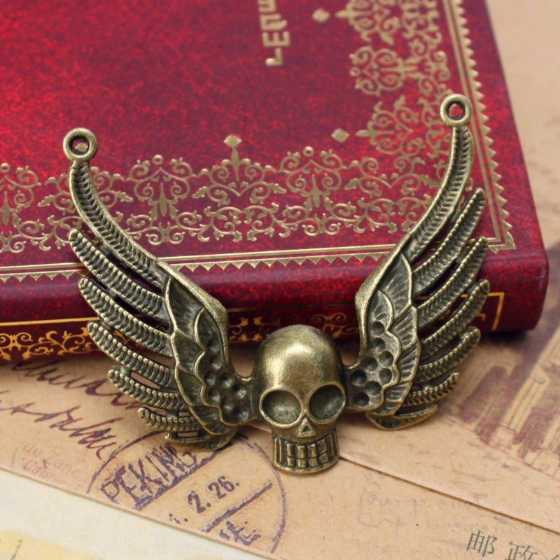 55mm Vintage Skull Feather Devil Wing Charm Pendant