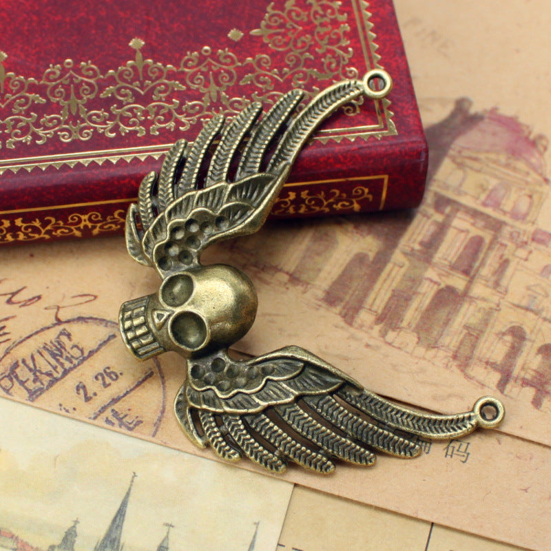 55mm Vintage Skull Feather Devil Wing Charm Pendant