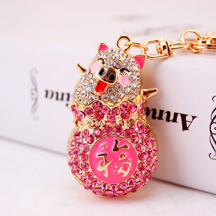 Cute Rhinestone Pig Keychain Zinc Alloy Animal Bag Charm
