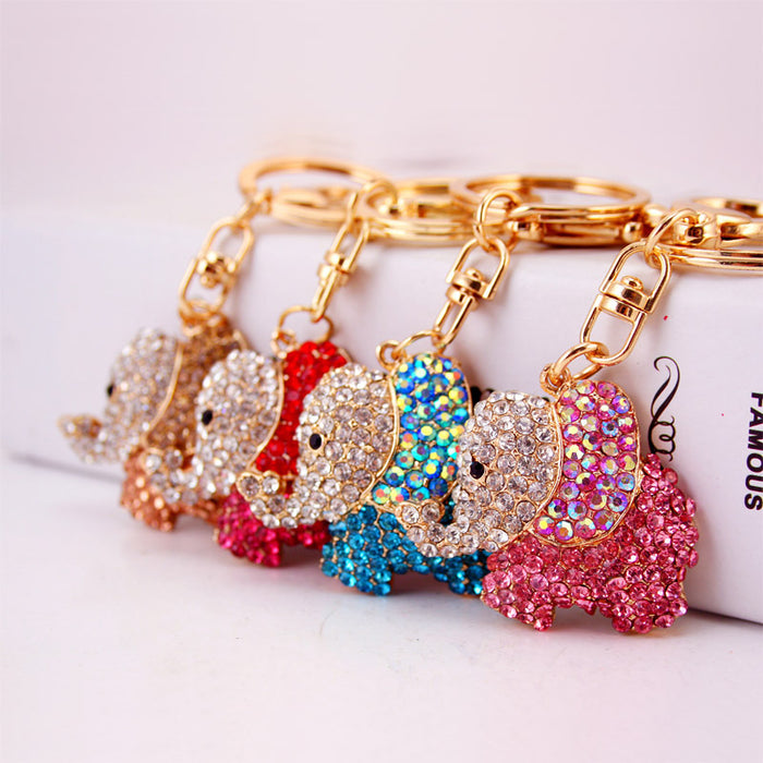 Rhinestone Elephant Keychain With Split Ring And Lobster Clasp