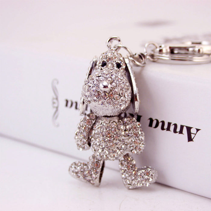Cute Rhinestone Puppy Dog Keychain Zinc Alloy Car Key Ring Bag Charm