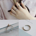 Silver Braided Pearl Look Adjustable Open Ring Two Piece Set view 1