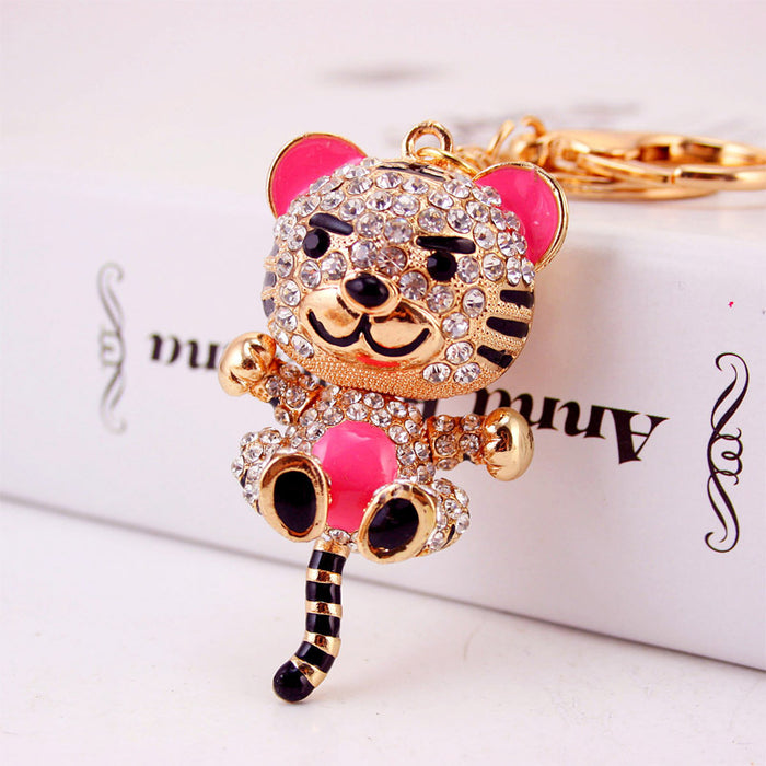 Cute Rhinestone Tiger Keychain Zinc Alloy Animal Car Key Bag Charm