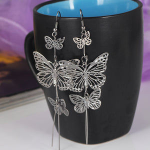 Long Butterfly Cascade Drop Earrings in Silver, Gunmetal or Gold