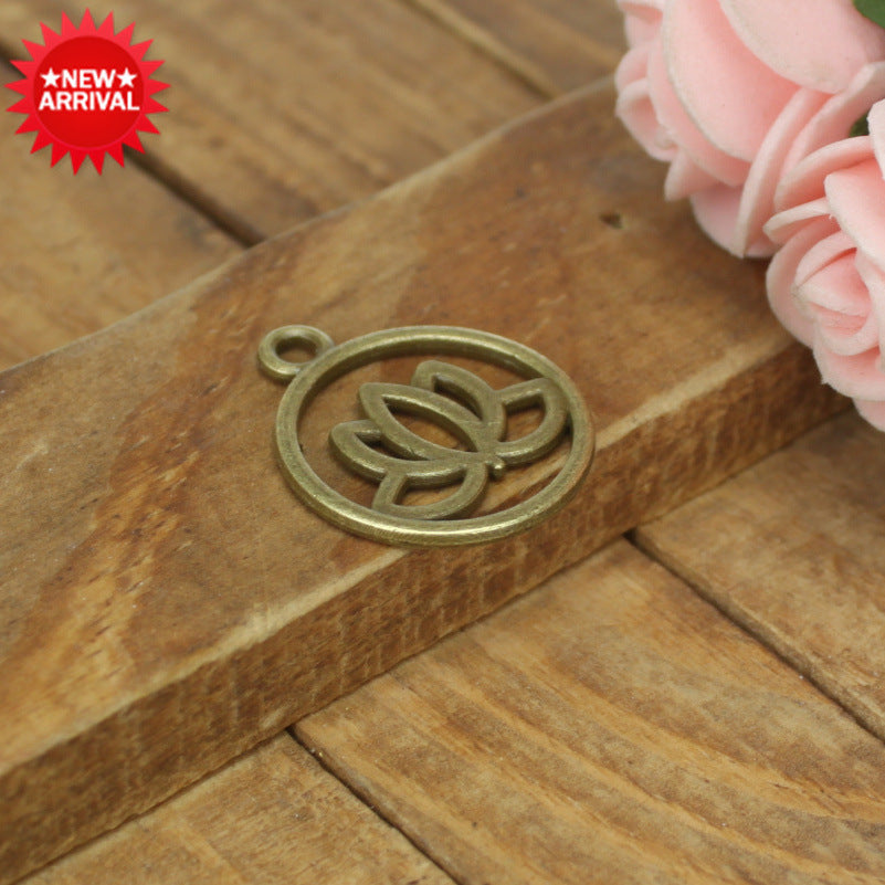 20mm Double-Sided Lotus Round Alloy Charm Pendant Vintage Style