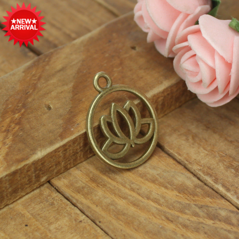 20mm Double-Sided Lotus Round Alloy Charm Pendant Vintage Style