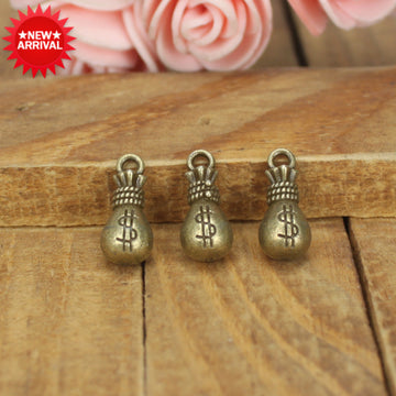 Three Dimensional Money Bag Alloy Charm in 3 Metal Finishes