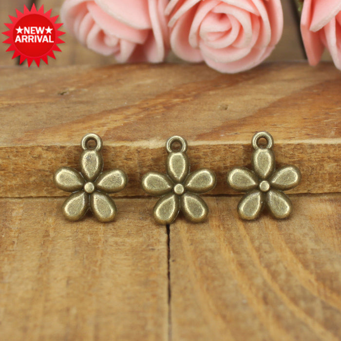 Vintage Metal Tiny Five Petal Flower Pendant in Multiple Finish Options for Jewelry Making