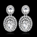 Silver Tone Oval Crystal Halo Crystal Two Designs Metal Dangle Earrings view 2