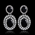 Silver Tone Oval Crystal Halo Crystal Two Designs Metal Dangle Earrings view 4