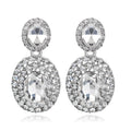 Silver Tone Oval Crystal Halo Crystal Two Designs Metal Dangle Earrings view 1
