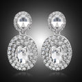 Silver Tone Oval Crystal Halo Crystal Two Designs Metal Dangle Earrings view 3