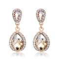 Champagne Gold Tone Silver Tone Champagne Teardrop Halo Metal Dangle Earrings view 1