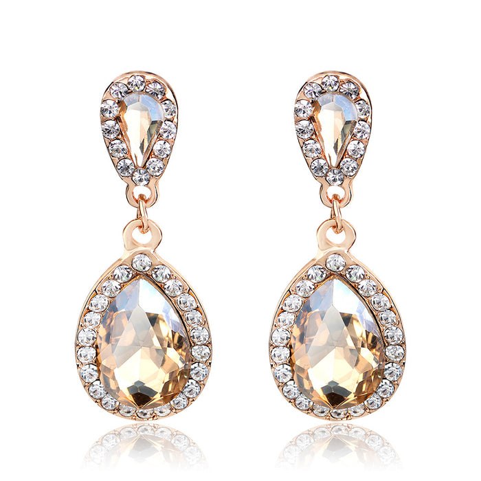 Champagne Gold Tone Silver Tone Champagne Teardrop Halo Metal Dangle Earrings