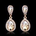 Champagne Gold Tone Silver Tone Champagne Teardrop Halo Metal Dangle Earrings view 2