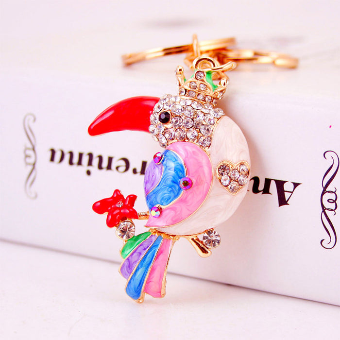 Colorful Rhinestone Parrot Keychain Bird Bag Charm Key Ring for Women
