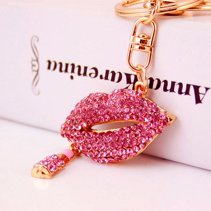 Sparkly Rhinestone Red Lips Keychain Metal Bag Charm for Women
