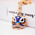 Lion Dance Head Keychain With Gold-Tone Alloy And Clear Stones view 2