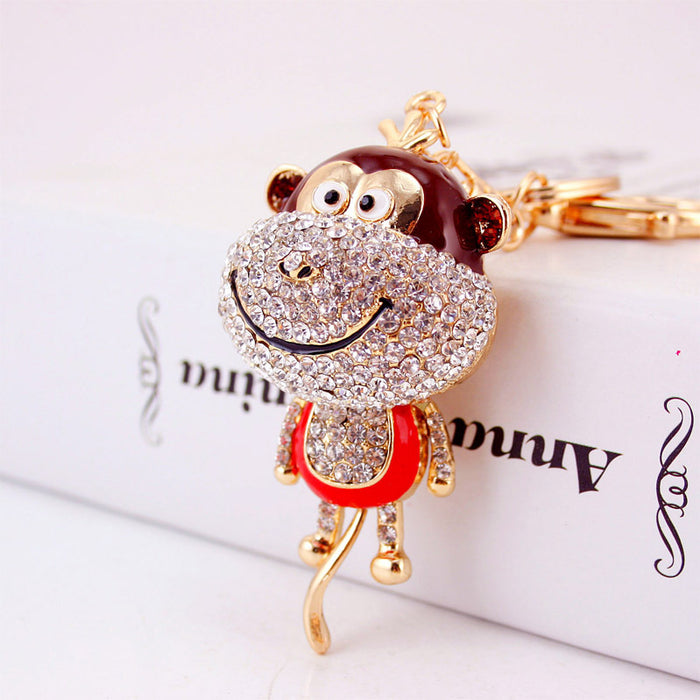 Rhinestone Cartoon Monkey Metal Keychain In Five Colors