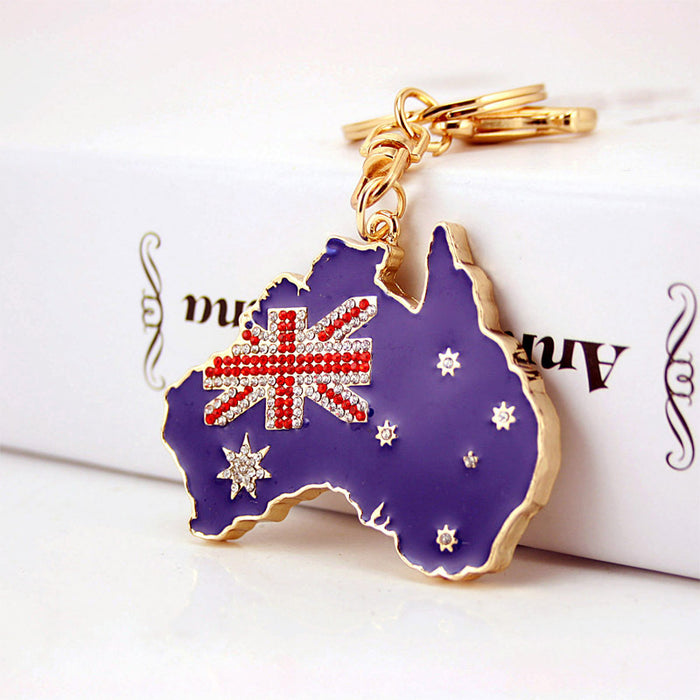 Australia Map Rhinestone Keychain Zinc Alloy Car Key Ring Bag Charm