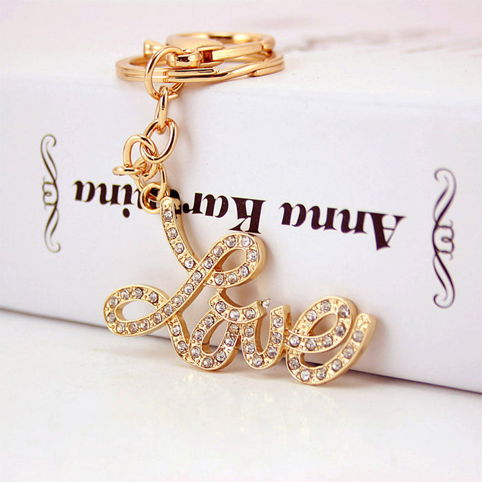 Rhinestone LOVE Letter Keychain Zinc Alloy Car Key Ring Bag Charm