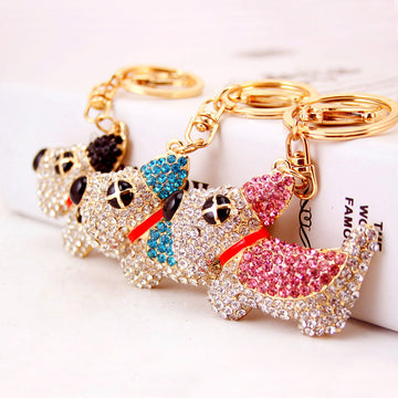 Rhinestone Dog Keychain With Split Ring And Lobster Clasp