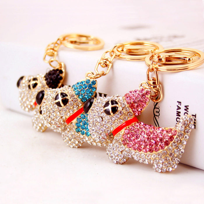 Rhinestone Dog Keychain With Split Ring And Lobster Clasp