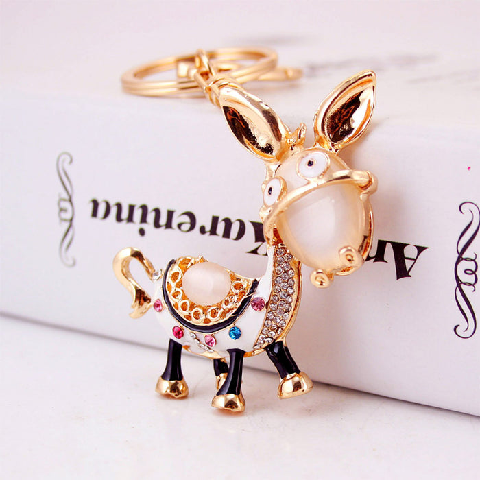 Cute Donkey Rhinestone Car Keychain Handbag Charm for Women