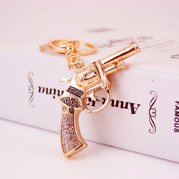 Rhinestone Revolver Pistol Zinc Alloy Model Keychain for Men