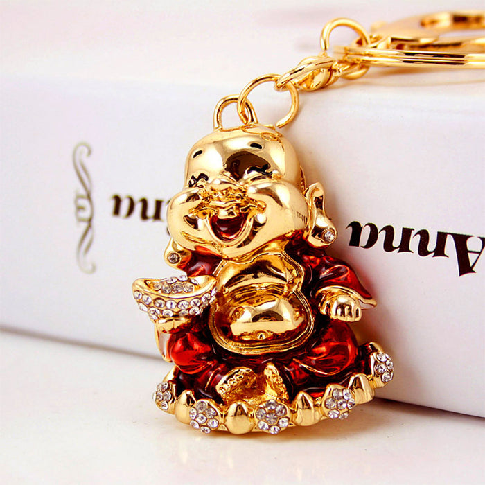 Chinese Style Rhinestone Maitreya Buddha Keychain Lucky Bag Charm