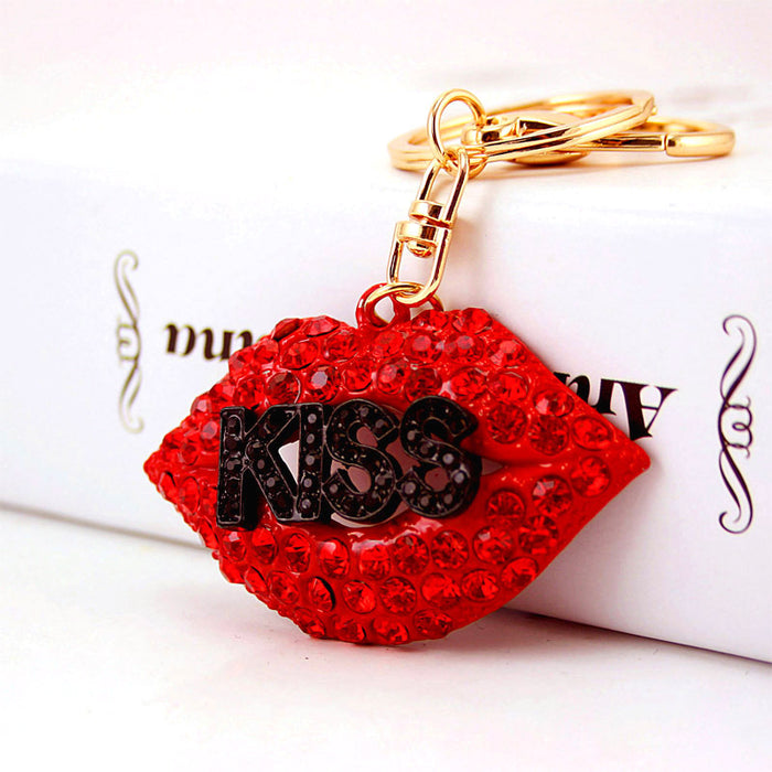 Rhinestone Red Lips Keychain Cute Lip Bag Charm Gift for Women