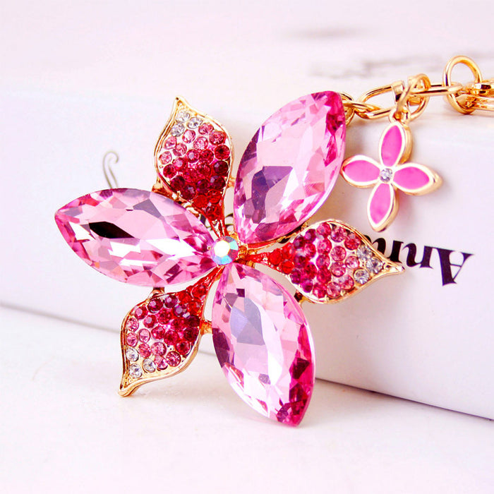 Rhinestone Four Leaf Clover Flower Keychain, Zinc Alloy Bag Charm