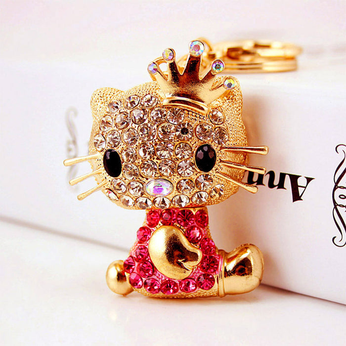 Cute Rhinestone Crown Princess Boot Cat Keychain Bag Charm Gift