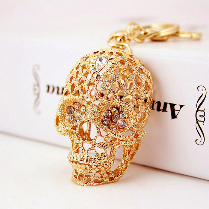 Rhinestone Skull Keychain Zinc Alloy Car Key Ring Metal Bag Charm Gift