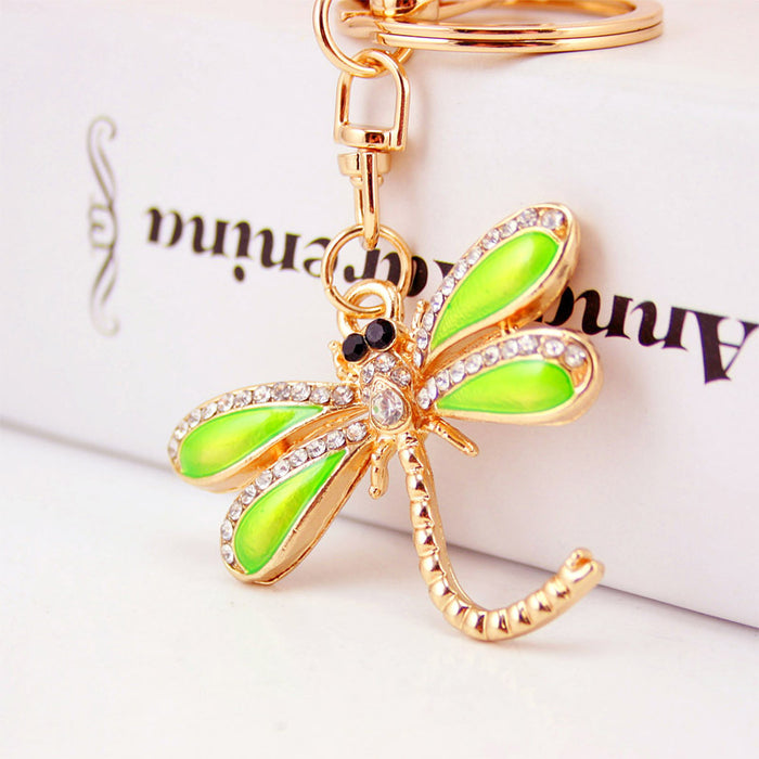 Green Enamel Dragonfly Keychain, Insect Animal Bag Charm