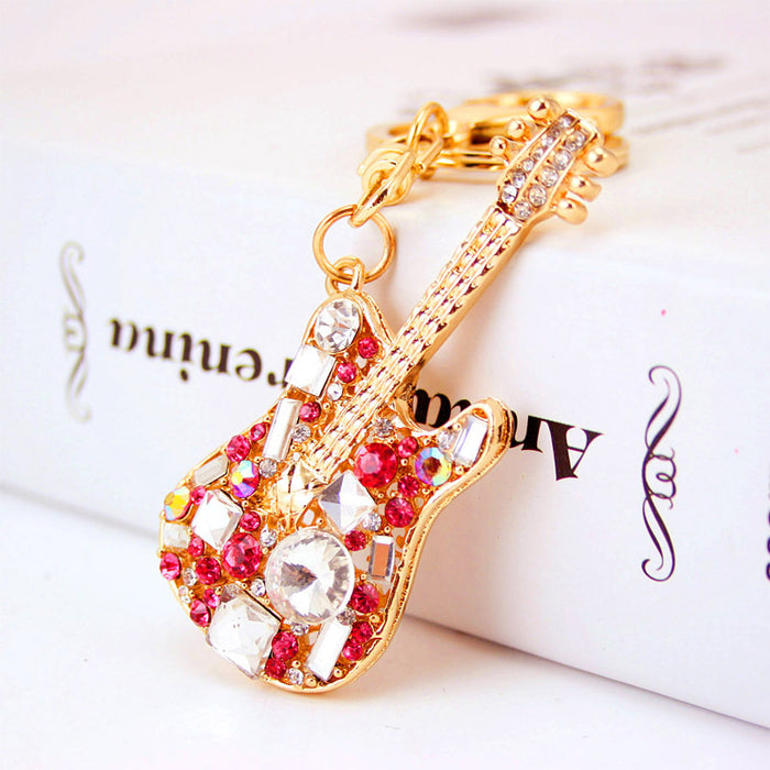 Rhinestone Guitar Keychain, Music Instrument Bag Charm for Women