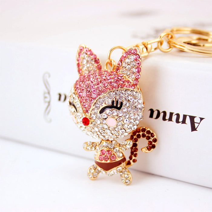 Cute Rhinestone Fox Keychain for Car Keys, Handbag Charm Accessory