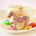 Gold Tone Rhinestone Horse Keychain With Split Ring And Lobster Clasp view 2