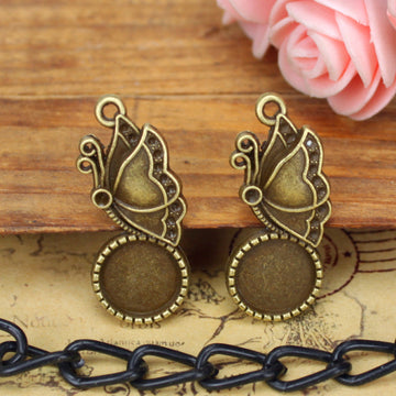 Butterfly Round Pendant Tray Jewelry Making Component