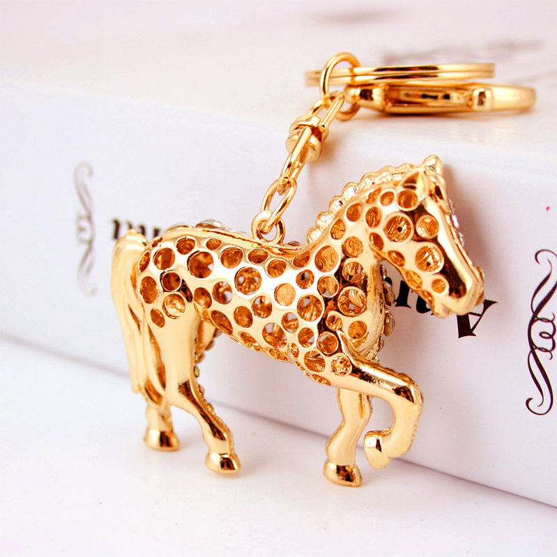 Rhinestone Horse Keychain Cute Zodiac Animal Metal Bag Charm for Car Keys