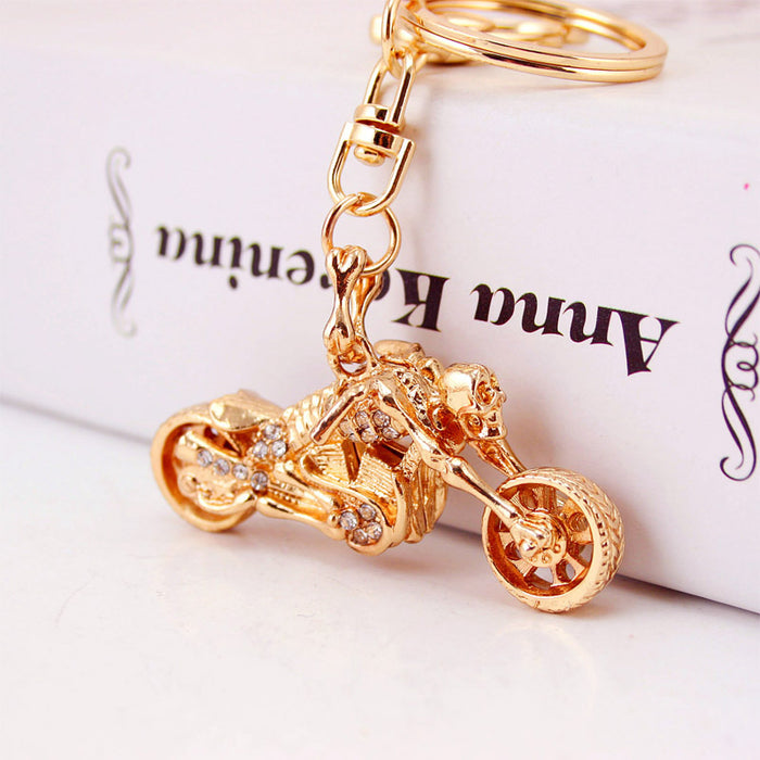 Rhinestone Motorcycle Keychain, Sparkly Metal Bike Key Ring Charm