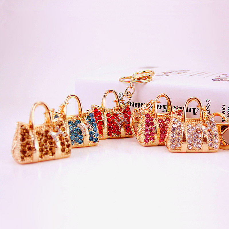 Cute Rhinestone Handbag Keychain Metal Purse Bag Charm for Car Keys